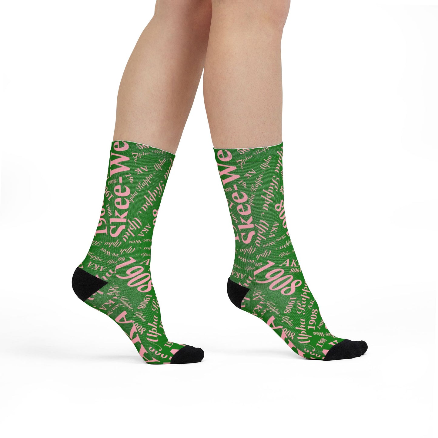 AKA 1908 Pink & Green Crew Socks — Sorority Paraphernalia Gift (Reusable Sublimation)