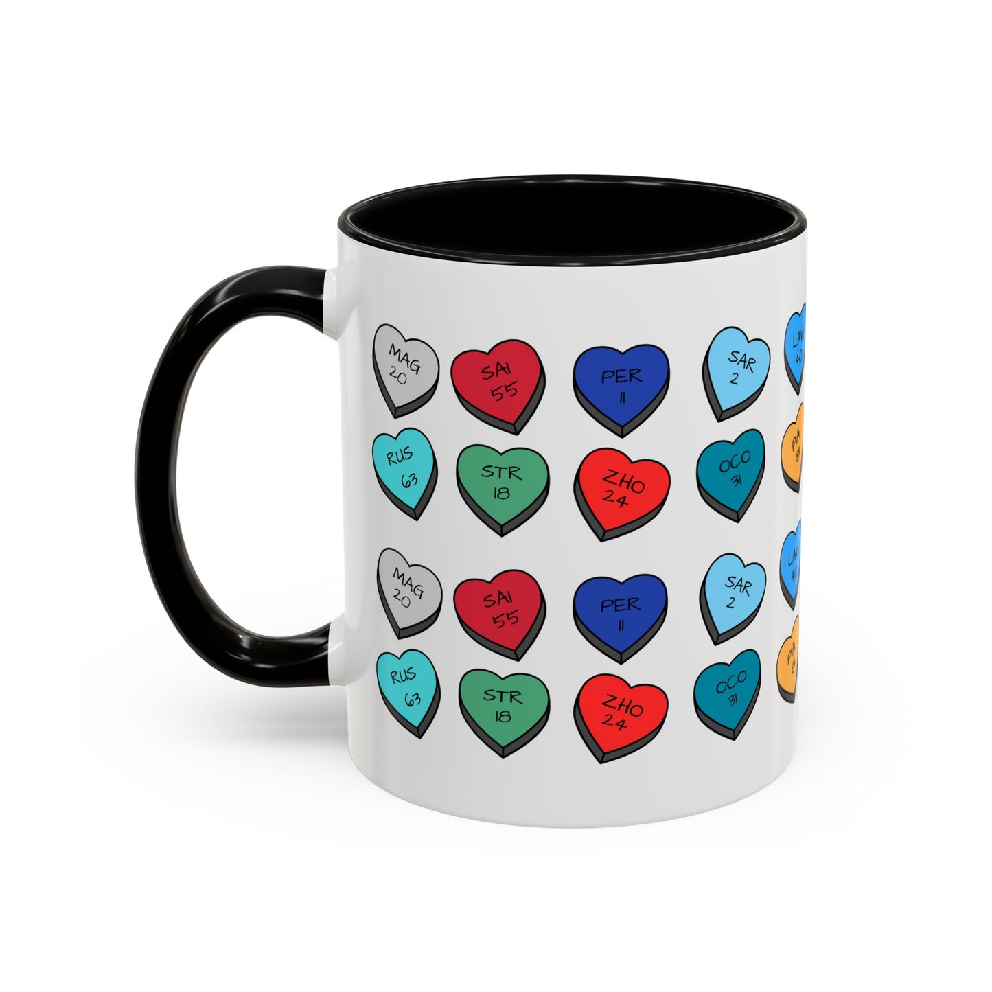 Formula 1 Drivers Candy Heart Accent Coffee Mug — Valentine’s Day Gift for F1 Fans (11/15oz)