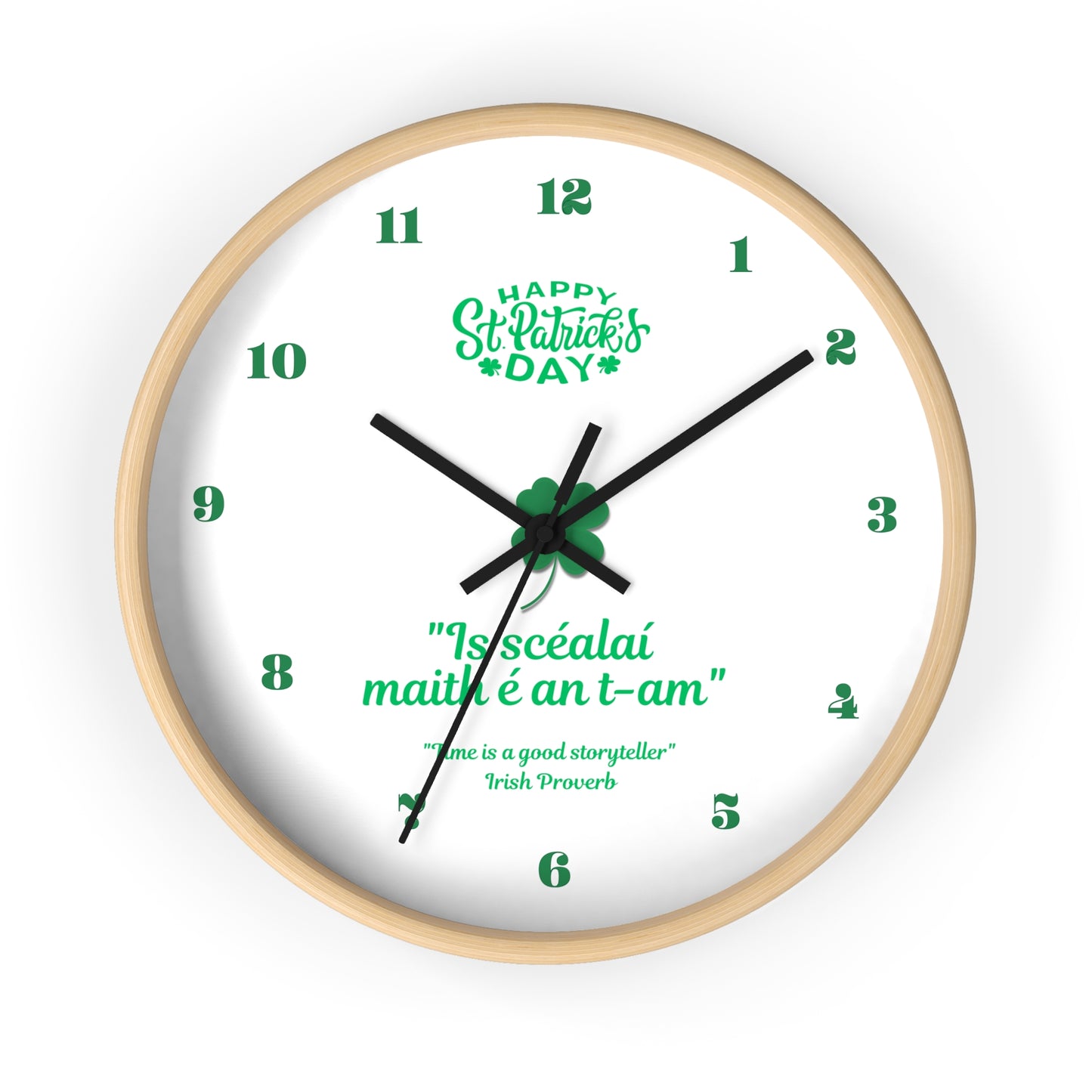 St. Patrick's Day Shamrock Quote Wall Clock – Irish Proverb Timepiece for Home Décor