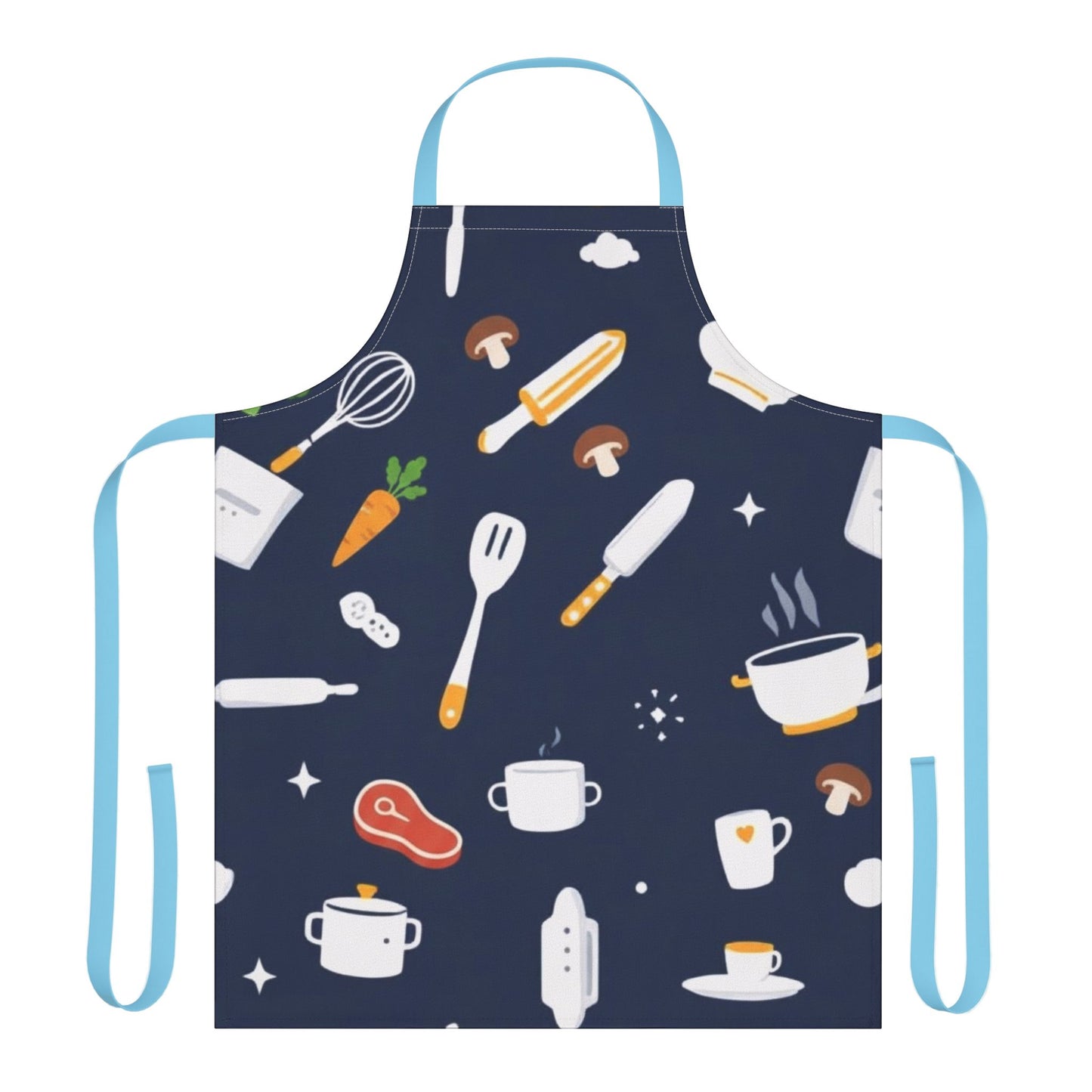 Whimsical Kitchen Apron for Her - Navy Blue Mother's Day Apron - Cooking Tools Pattern