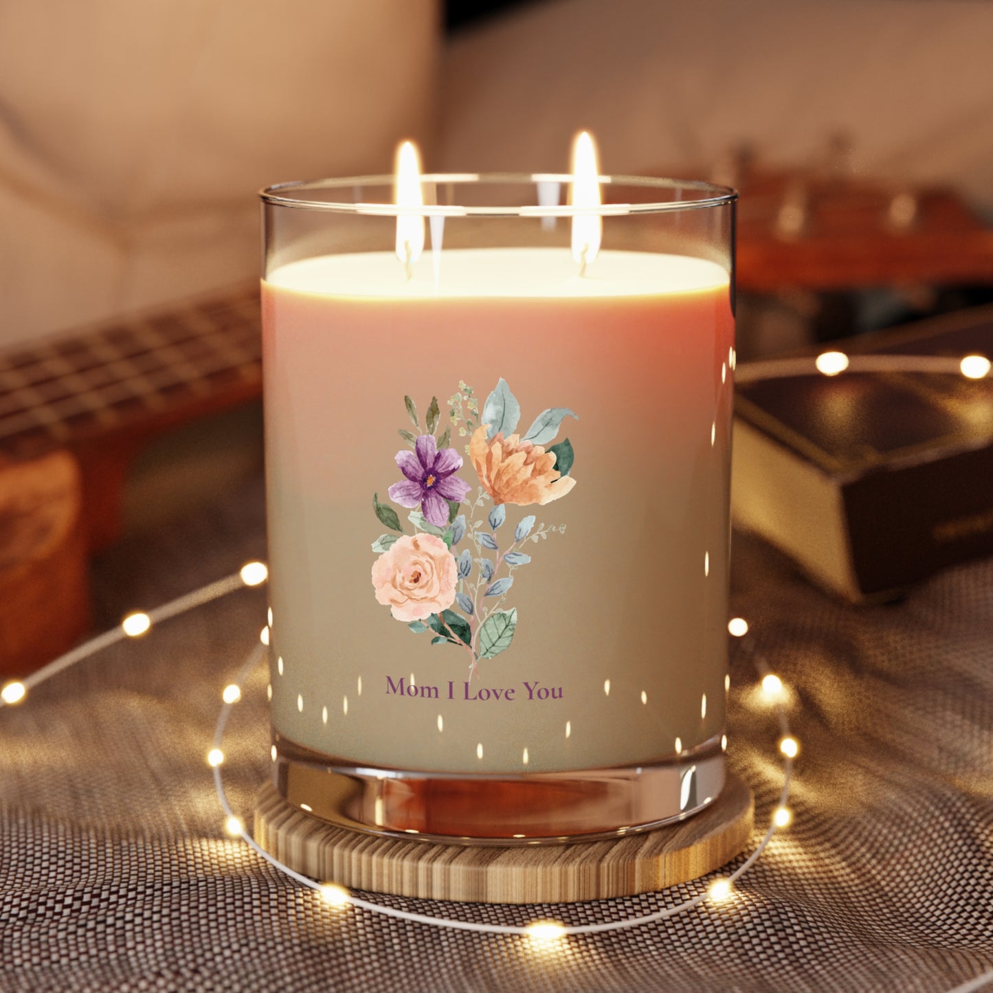 "Mom I Love You" Scented Candle — 11oz Glass Jar (Floral Bouquet Design)