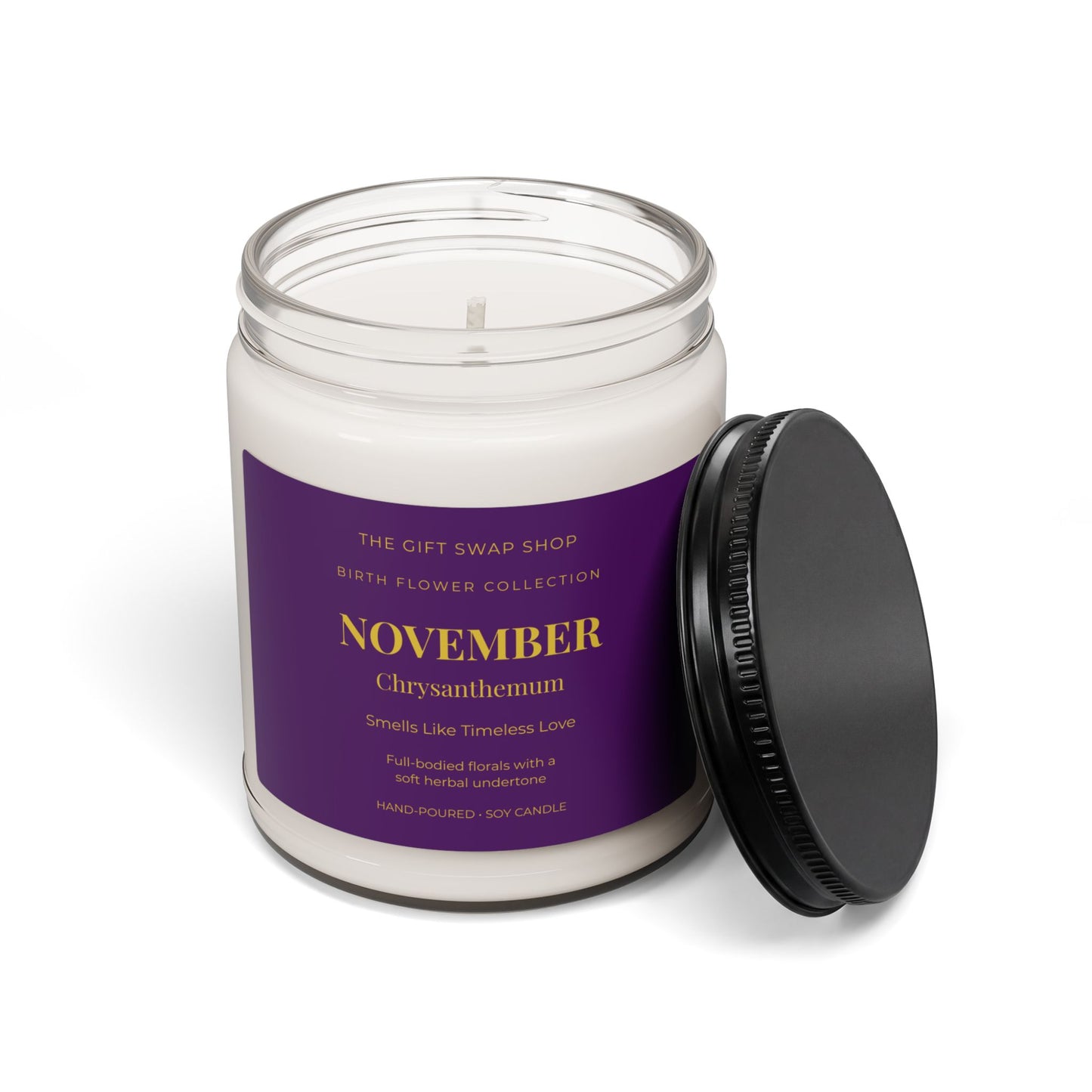 November Birth Flower Chrysanthemum Soy Candle — 9oz Scented Jar