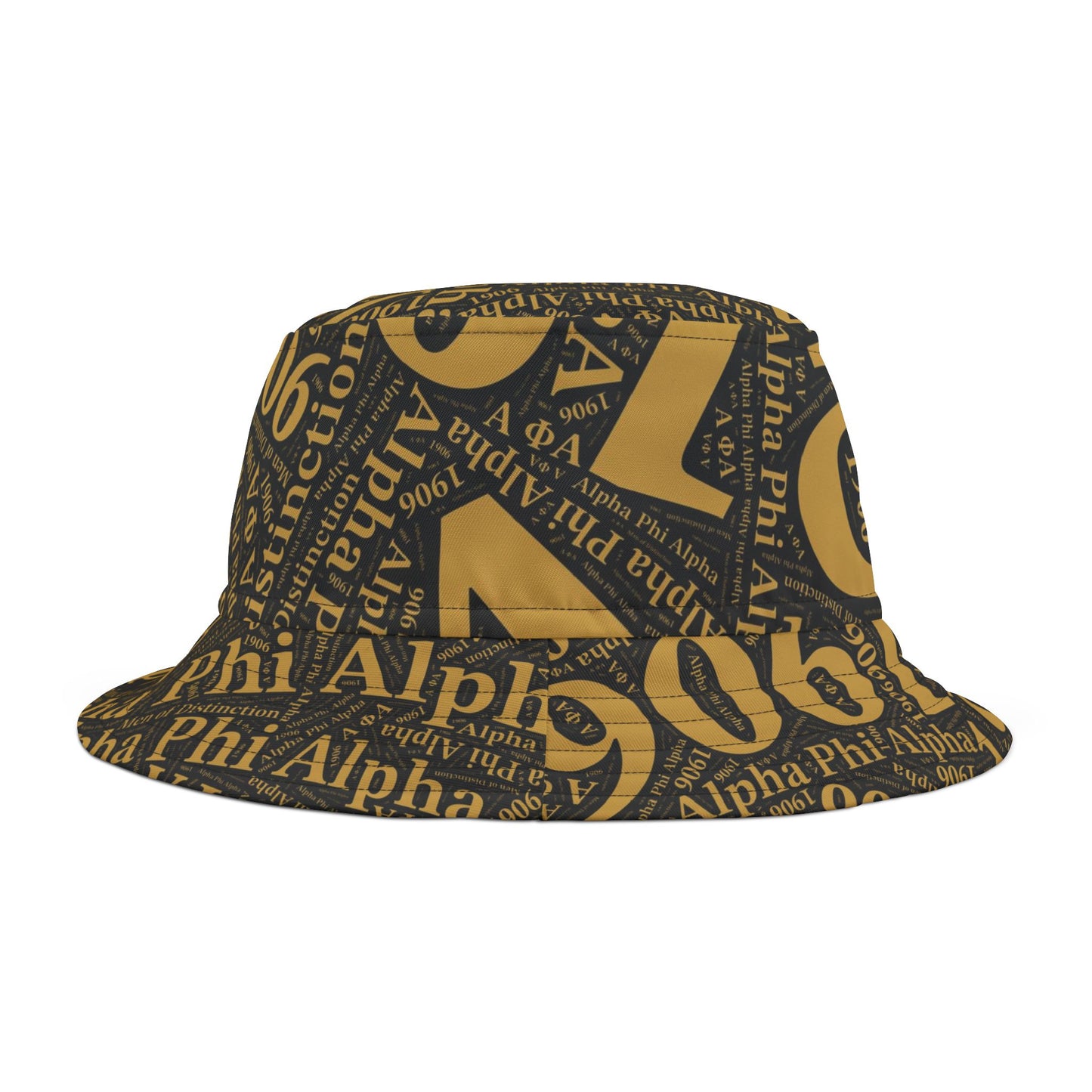 Alpha Phi Alpha Black & Old Gold Printed Bucket Hat | The "Ice Cold" Legacy Crown