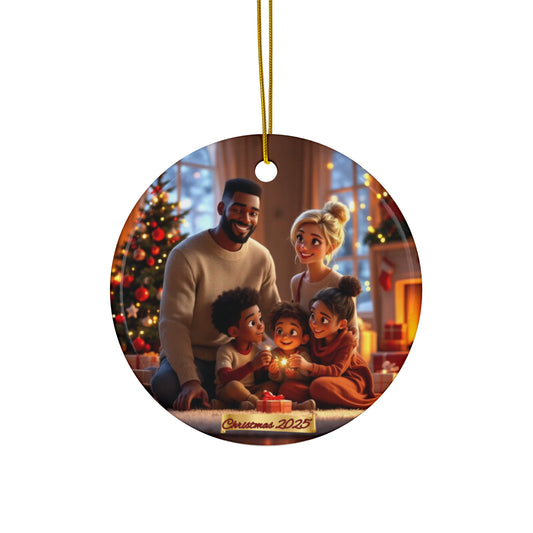 Interracial Family Ornament | Black Father White Mother Keepsake