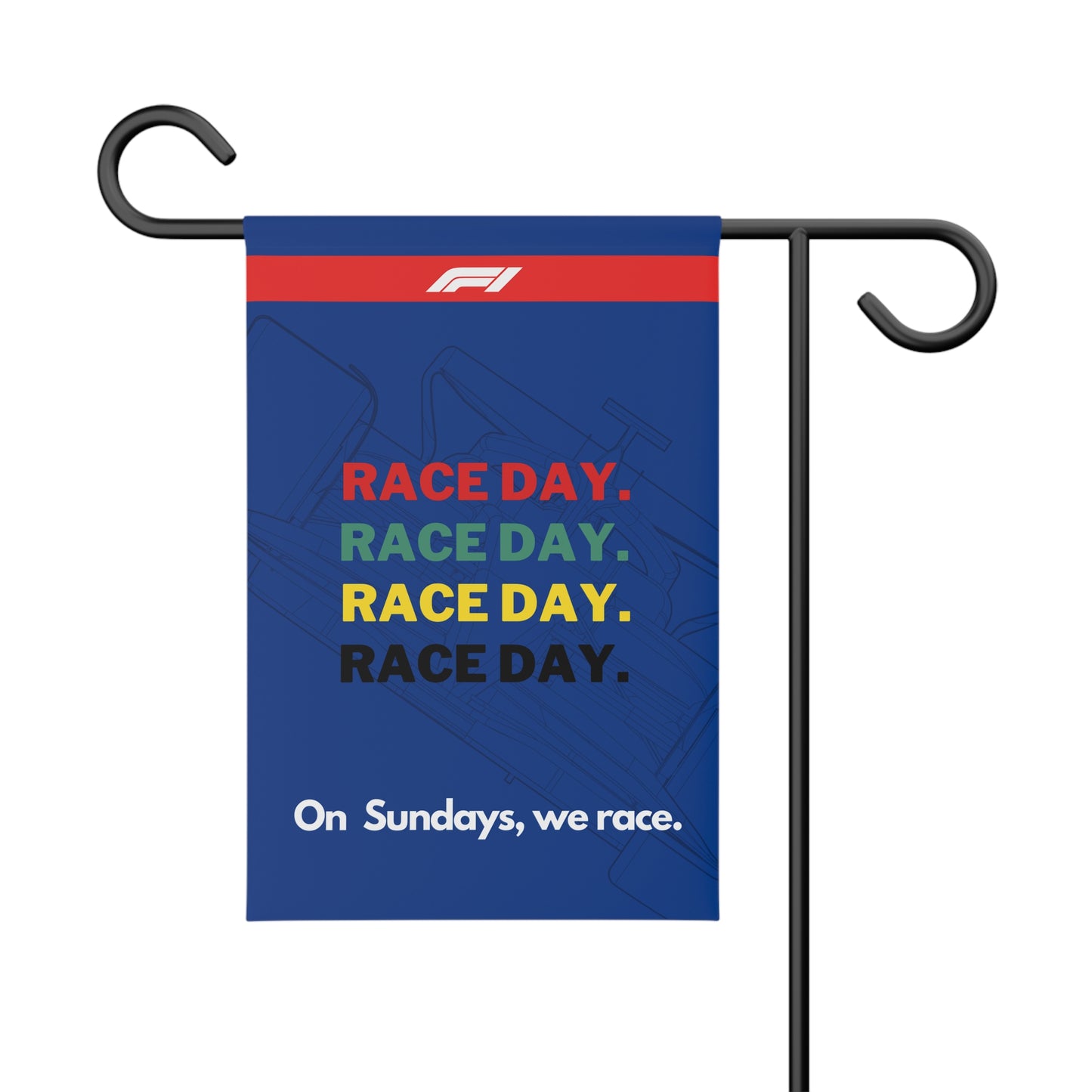 Race Day Garden Banner — "On Sundays We Race" Formula 1 Yard Flag