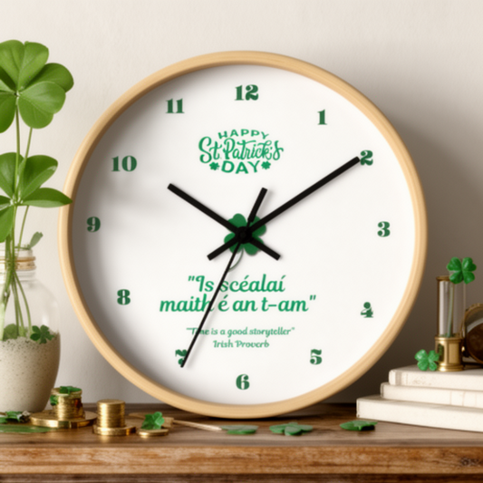 St. Patrick's Day Shamrock Quote Wall Clock – Irish Proverb Timepiece for Home Décor