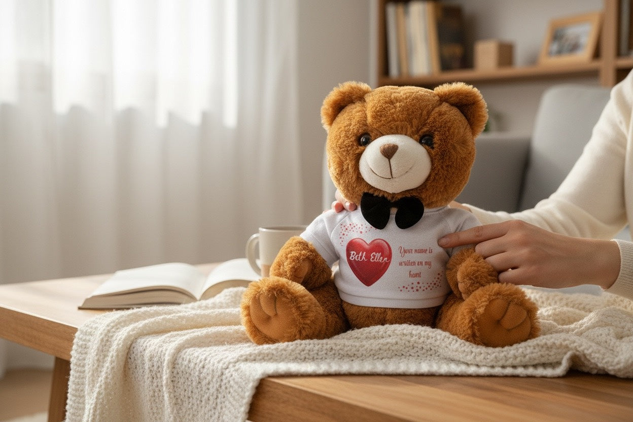 Heart Print Teddy Bear: Personalized Custom Name T-Shirt