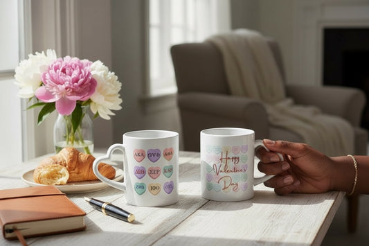D9 Greek Letters Conversation Hearts Mug | Pastel D9 Sorority & Fraternity Gift, Divine Nine BGLO Coffee Cup, HBCU Paraphernalia