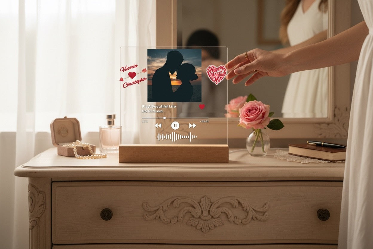 ❤️ Personalized Love Song LED Music Plaque with Photo, Song Details, Music Streaming Service or QR Code