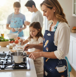 Whimsical Kitchen Apron for Her - Navy Blue Mother's Day Apron - Cooking Tools Pattern