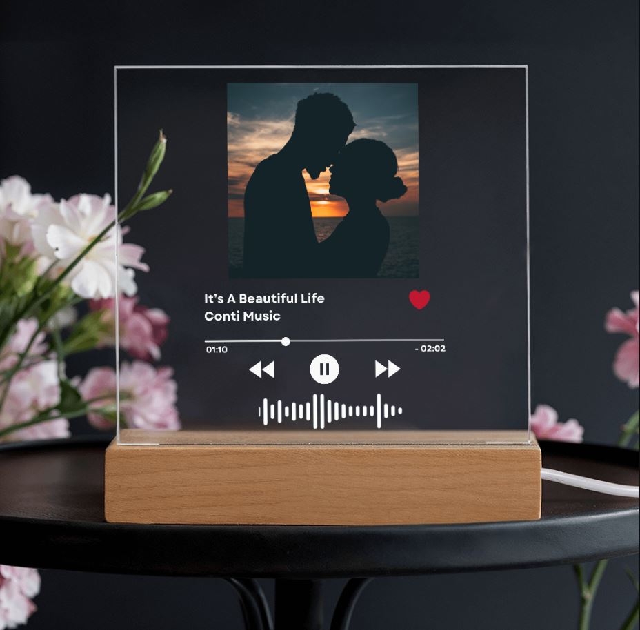 Personalized Music LED Plaque with Photo, Song Details, Music Streaming Service or QR Code