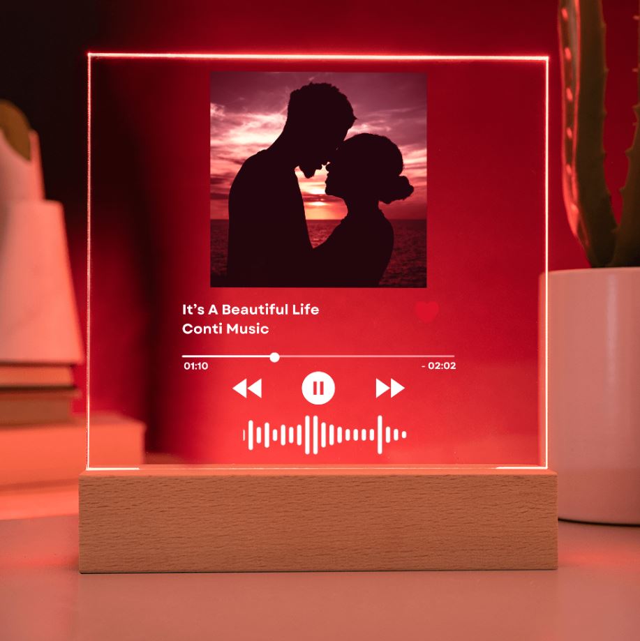 Personalized Music LED Plaque with Photo, Song Details, Music Streaming Service or QR Code