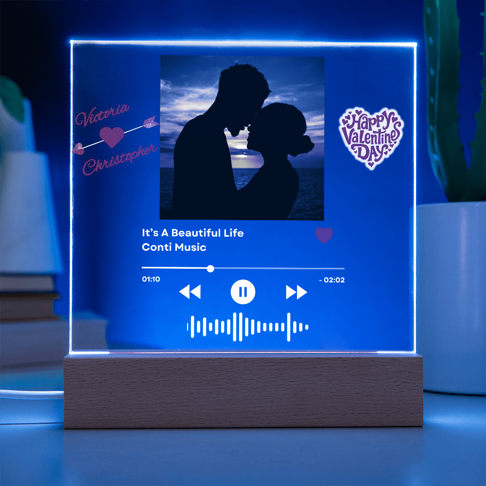 ❤️ Personalized Love Song LED Music Plaque with Photo, Song Details, Music Streaming Service or QR Code