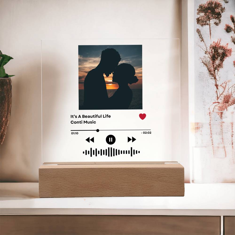 Personalized Music LED Plaque with Photo, Song Details, Music Streaming Service or QR Code