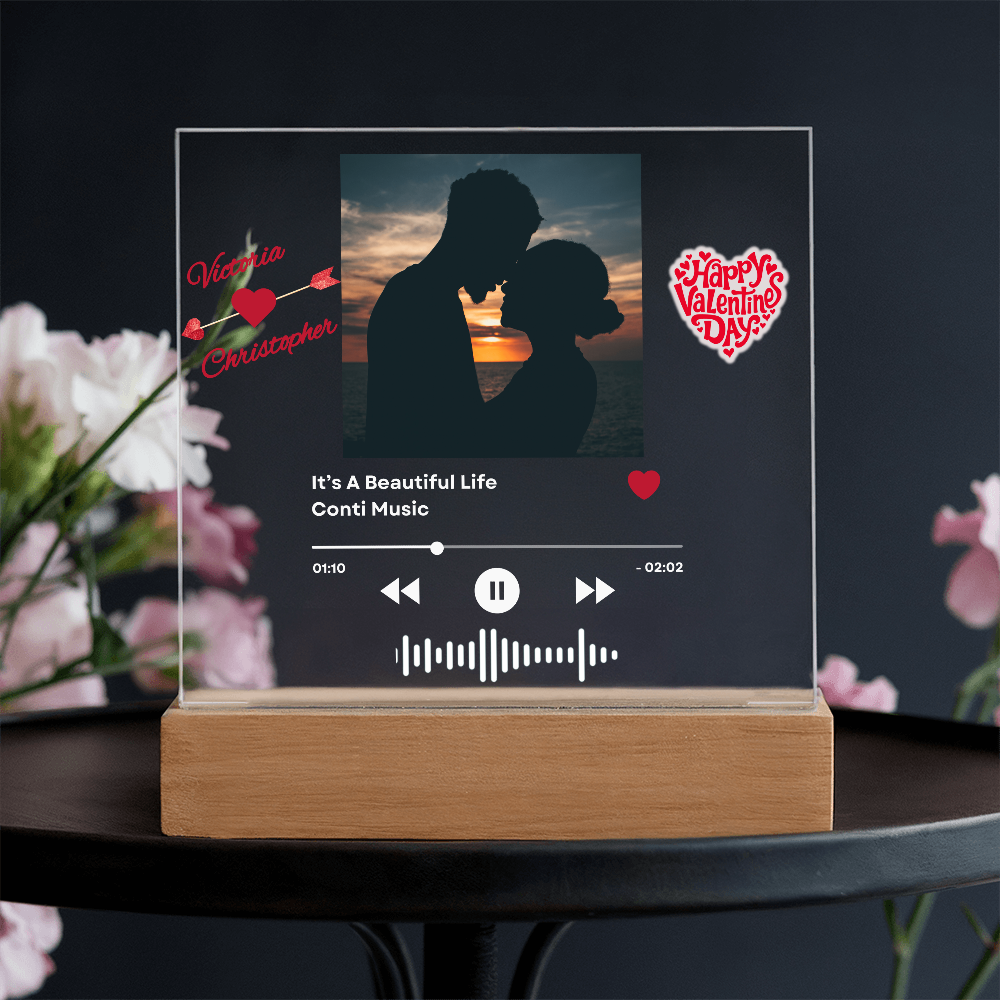 ❤️ Personalized Love Song LED Music Plaque with Photo, Song Details, Music Streaming Service or QR Code