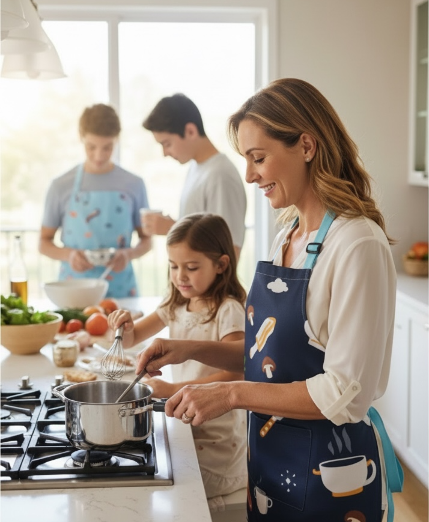 Whimsical Kitchen Apron for Her - Navy Blue Mother's Day Apron - Cooking Tools Pattern