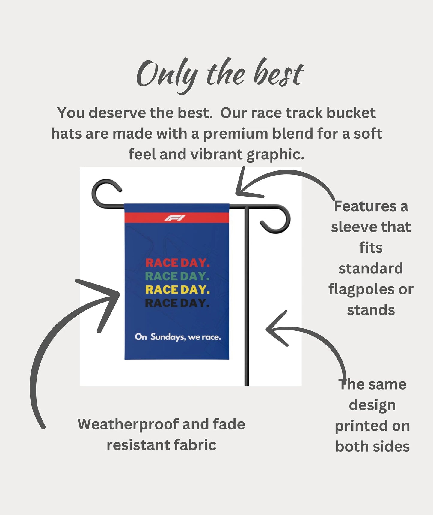 Race Day Garden Banner — "On Sundays We Race" Formula 1 Yard Flag