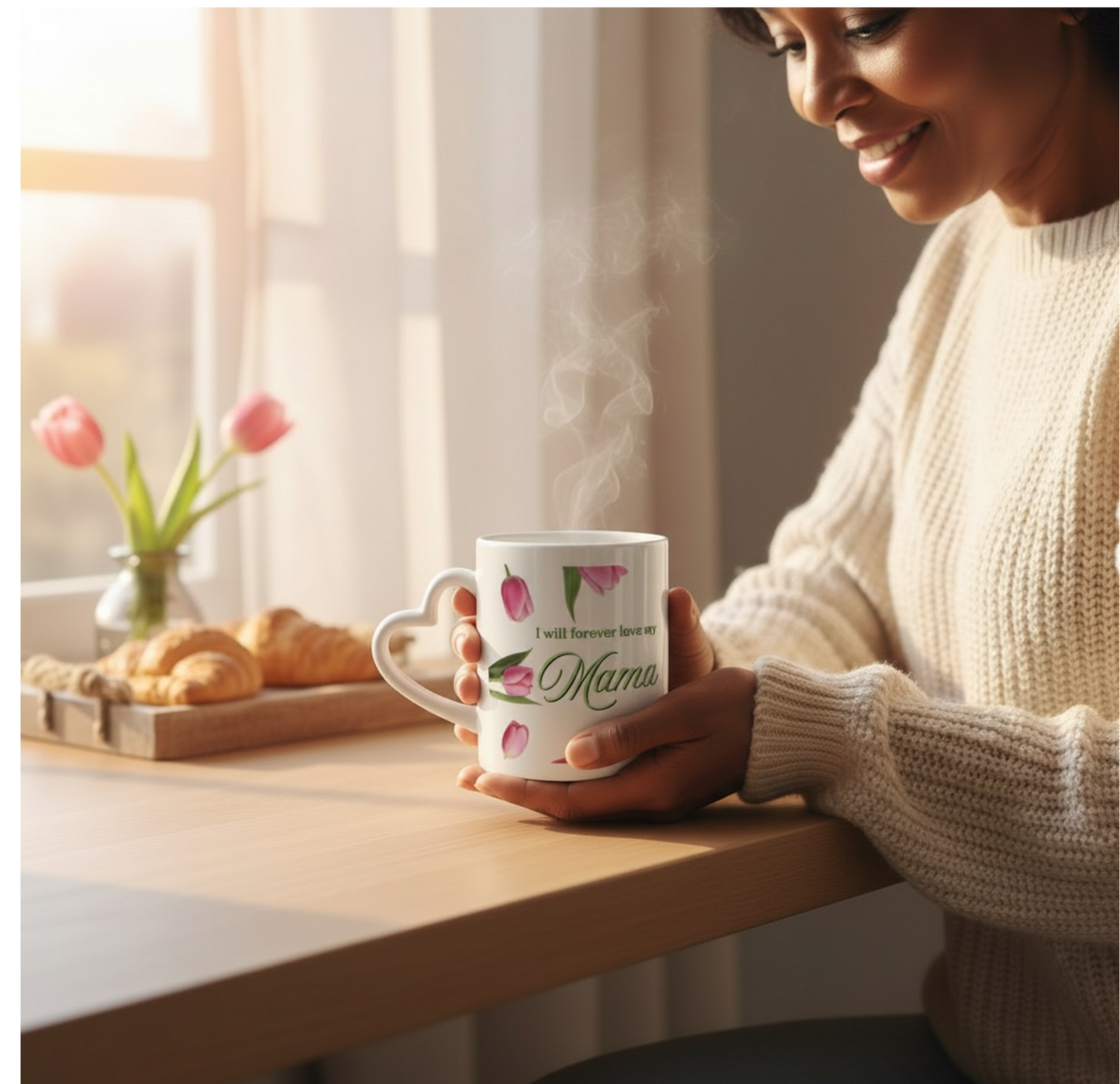 Pink Tulips with 'Mommy', 'Mom', or 'Mami' Script Mug Floral Mothers Day Ceramic Mug
